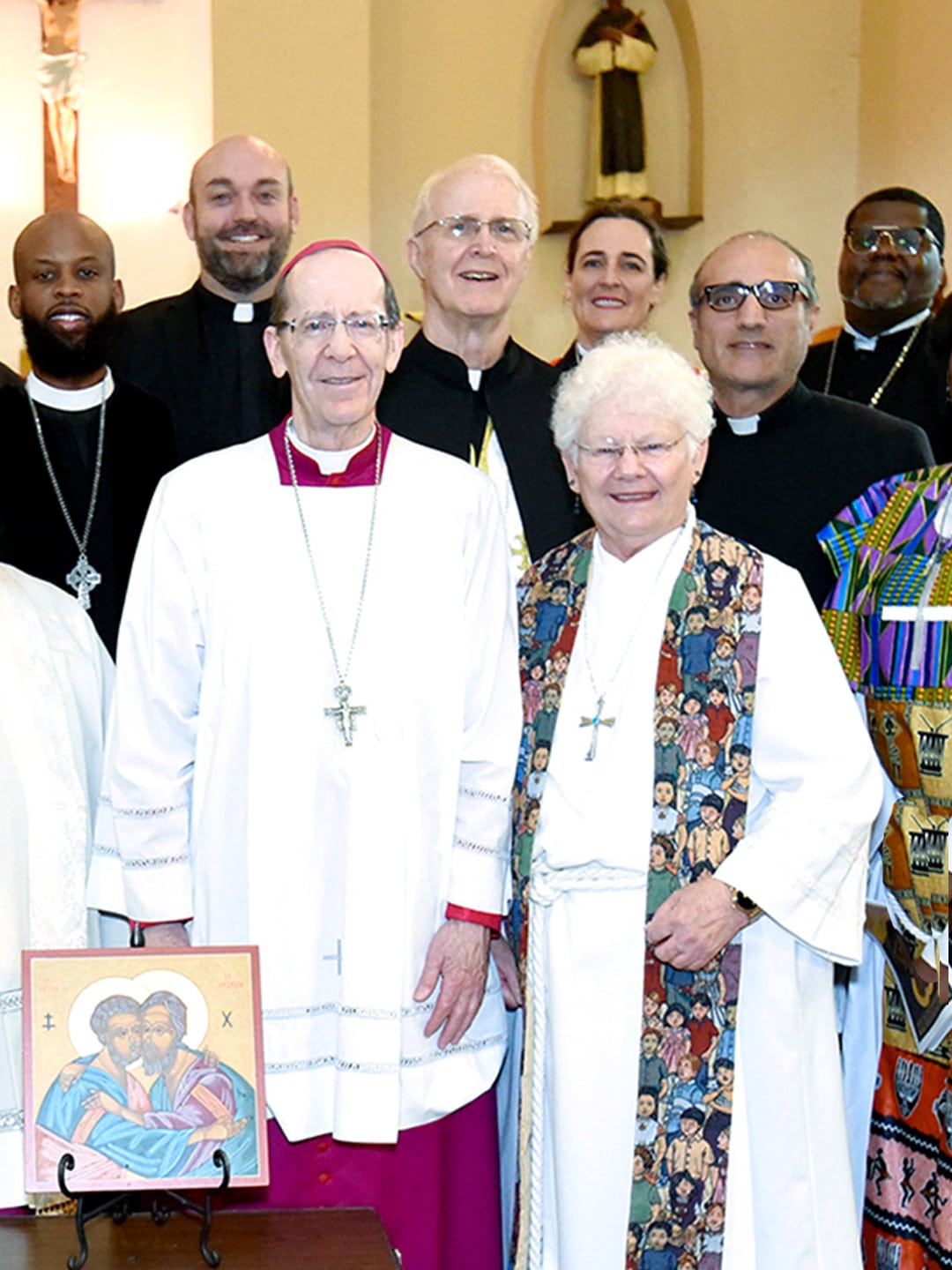 Line up of priests at church