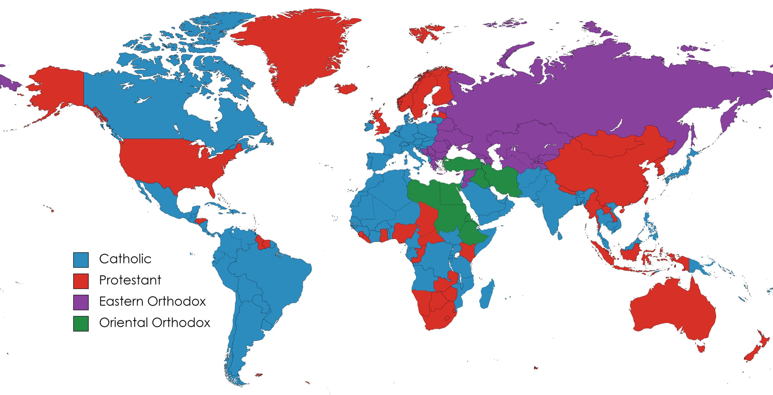 Map depicting all Christian majority Countries.