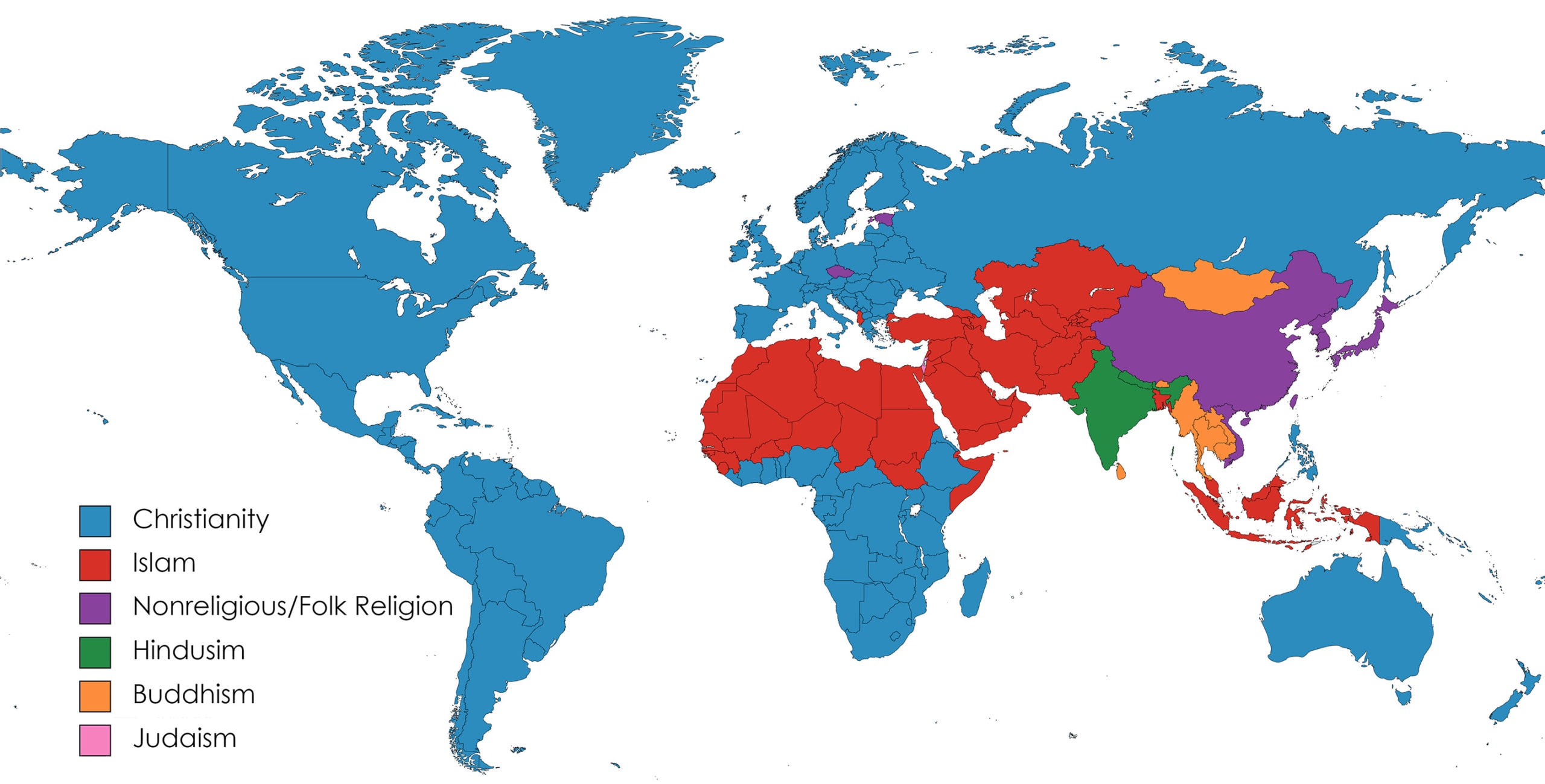 Map depicting religions of all countries.