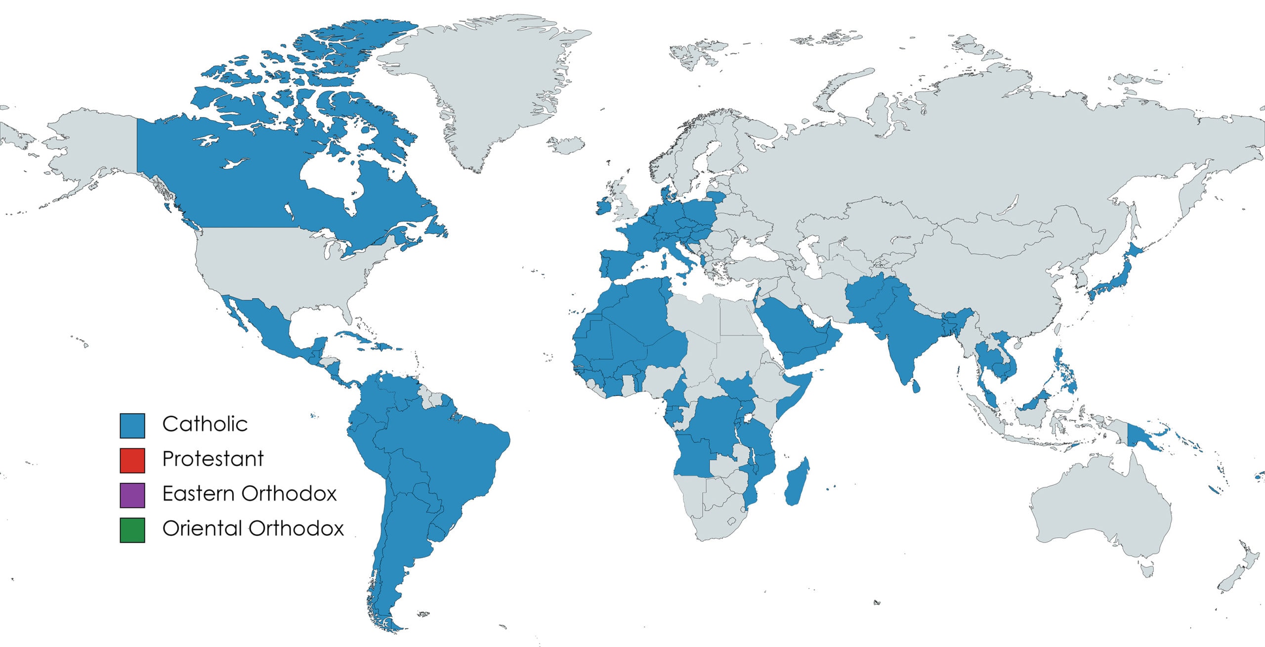 Map depicting Catholic majority Christian countries.