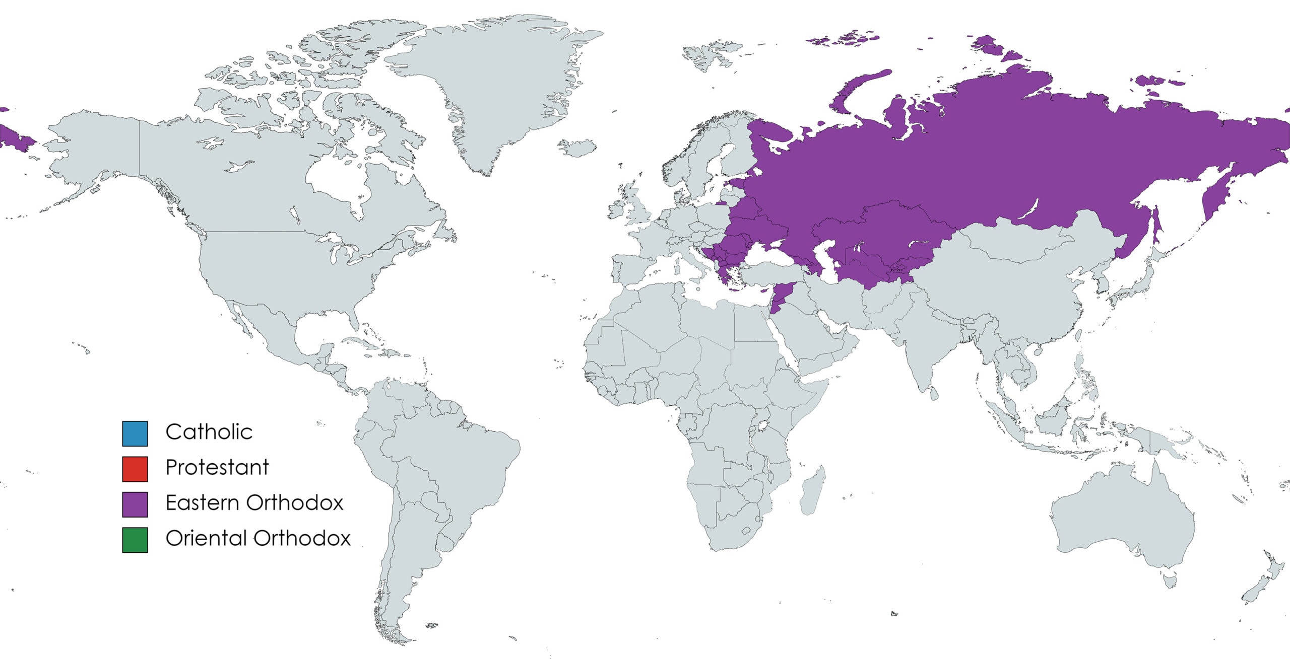 Map depicting Eastern-Orthodox majority Christian countries.