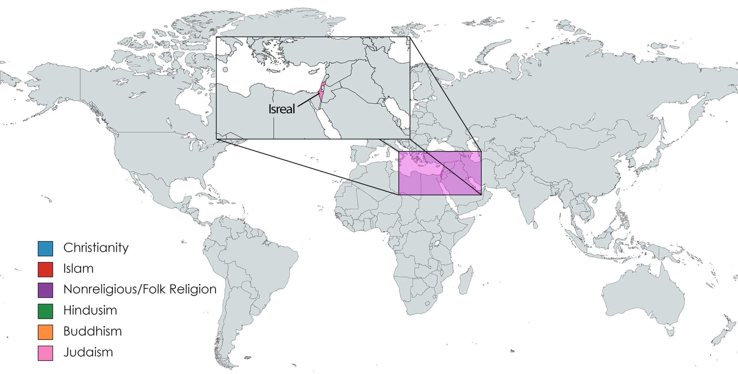 Map depicting Jewish majority countries.