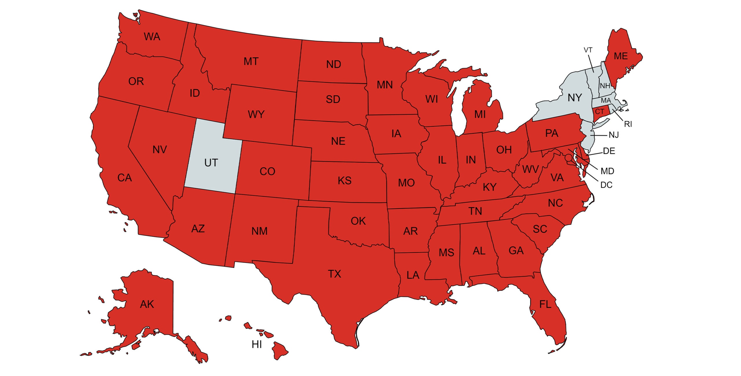 Map depicting Protestant majority Christian states in the US.