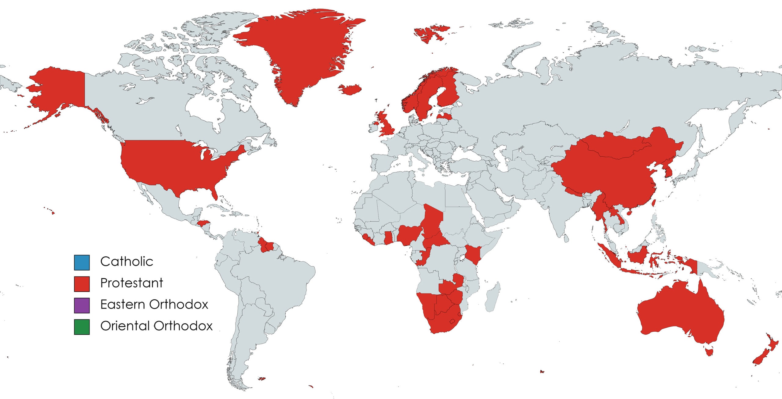 Map depicting Protestant majority Christian countries.